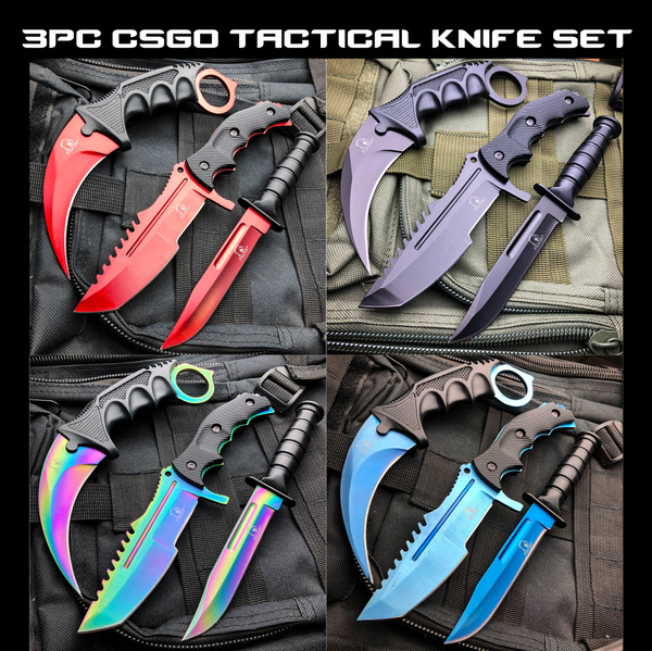 3 - pc. Tactical, Hunting, and Karambit Knife Set Collection - Night Sky