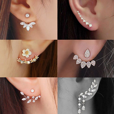 2023  6 Style 2 Colors Gold/Silver Women Fashion Double Side Crystal Flower Shaped Earings Hypoallergenic Ear Stud Earrings