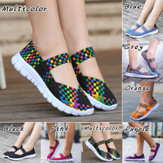 7 Colors Women's Slip On Running Shoes Casual Breathable Mesh Fabric Sneaker Flat Sandals