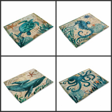 42*32cm Sea Turtle Octopus Pattern Decorative Placemats Linen Cloth Art Placemat Cool Coffee Mat