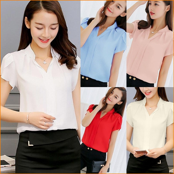 Women Casual Short Sleeves Chiffon 