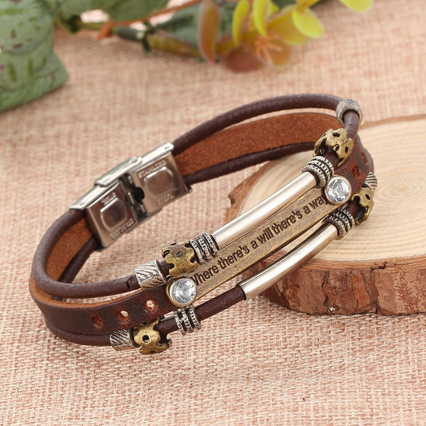 Steel, Jewelry, PU Leather, multi-layer bracelet