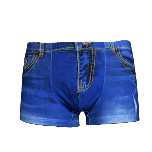 Denim Pattern Fake Jeans Print Cotton 