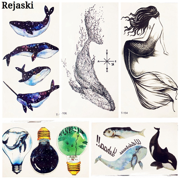 3D Geometry Galaxy Whale Temporary Tattoo For Children Kids Body Neck  Finger Art Fake Black Waterproof Tatoo Bulb Mermaid | Wish