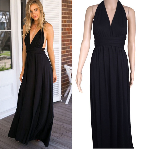 Women s Diy Backless Halter Cross Straps Elastic Waist Long Evening Maxi Dress Sexy Club Party Dress Bridesmaids Convertible Infinity Robe Longue