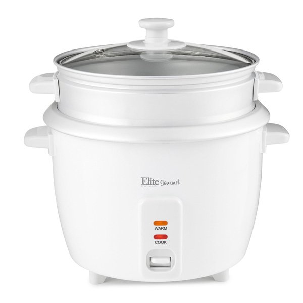 Maxi-Matic Elite Gourmet Rice Cooker With Steam Tray, White, 16