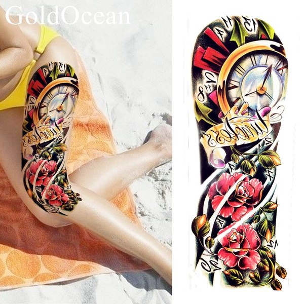 3D Summer Beach Flower Watercolor Tattoo Women Swim Full Legs Temporary  Tattoo Stickers Sexy Girl Clock Flash Tatoos Arm Compass | Wish
