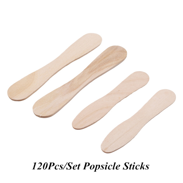 120PC Natural Wooden Sticks Ice Cream Spoon DIY Popsicle Sticks Baking Tools 