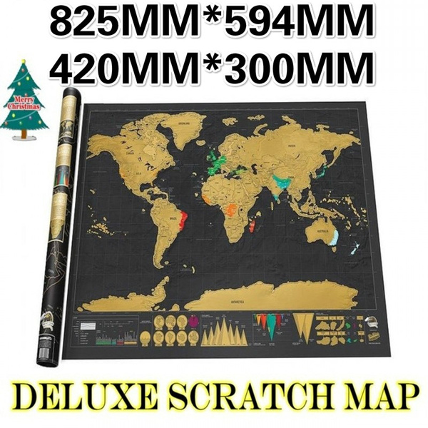 Deluxe Erase Black World Map Scratch off World Map Personalized Travel Scratch 