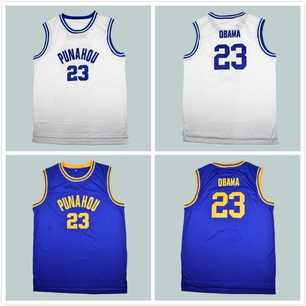 yuerlian Basketball Jerseys #23 Barack Obama Punahou Jersey Obama Blue College Shirts Stitched Commemorative