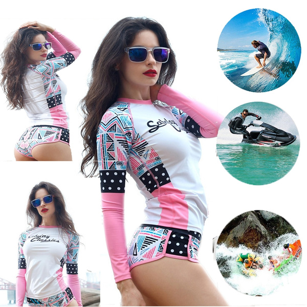 Women Rashguard Swim Shirts Windsurf Top Long Sleeve Swimsuit Swimming Surfing  Rash Guards UPF50+