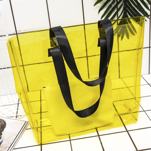 eletyuty Shopping Bag PVC Clear Fashion Jelly Tote Handle Bag Handbag Shoulder Bag Summer Beach Bags for Women 