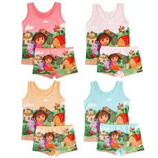 2Pcs/Set Children Girl Cotton Clothes Summer Clothing Set Toddler Sleeveless Two-piece Suit Shirt Girl Vest（Color Random）