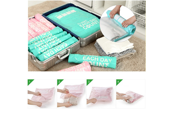 Travel Vacuum Bag 6 Pcs / Set Letter Sealing Folding Manually Roll Vacuum  Clothes Storage Bags