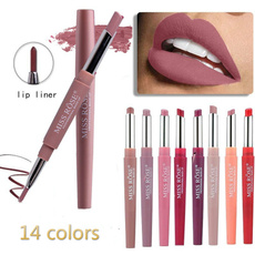 New 2018 MISS ROSE Brand Lip Matte Makeup for Women Long Lasting Pigment Red Nude Lip Liner Double Ended with Matte Miss Rose Lipstick Super hot