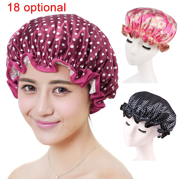 Lovely Thick Women Shower Caps Colorful Double Layer Bath Shower Hair Cover Adults Waterproof Wish