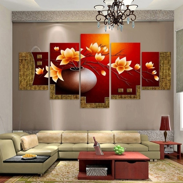 5 Piece Set Modern Wall Art Flower Print Large-Canvas Painting Picture Abstract