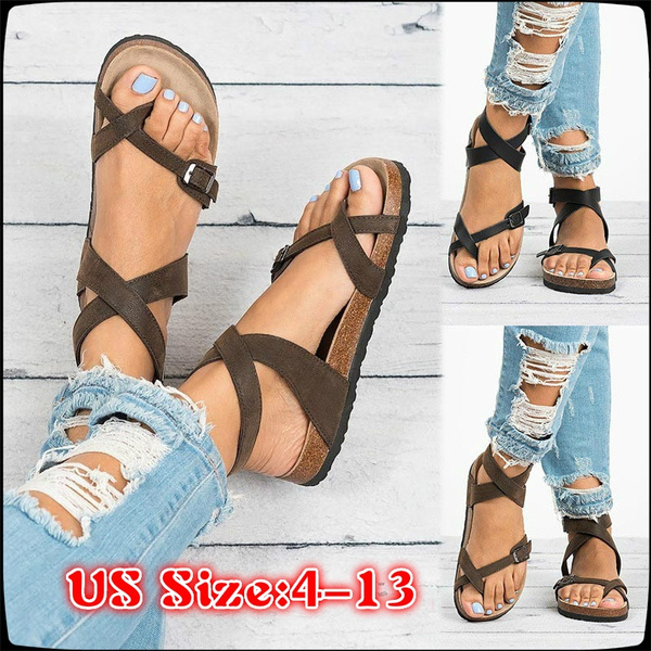 Fashion Cork Sandals Women Summer Buckle Strap Solid Beach Slipper Flip  Flops Sandals Flat Shoes Plus… | Casual beach shoes, Flat sandals, Beach slippers  flip flops