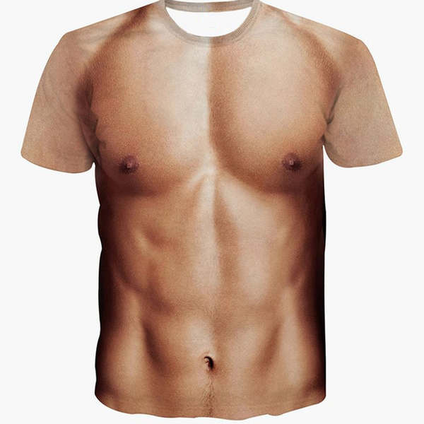 Men Funny 3D Muscle T-Shirt Tops Naked T-Shirts Men Nude T-Shirt Homme  T-Shirt M