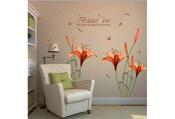 Orange Flower Butterfly Leaf Decorative Wall Sticker Removable Living Room Bathroom Decor Wall Decals Poster Wall Stickers R Wish