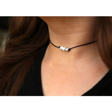 marblebeadedchoker, whitehowlitebead, Jewelry, genuineleathercordnecklace