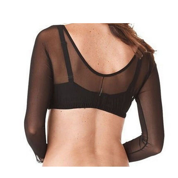 Womens See-through Long Sleeve Slim Arm Crop Tops Bare Midriff Beauty T-shirt  V-neck Black White M L XL