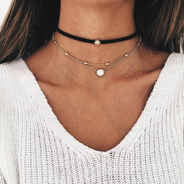 Women Fashion Chain String Beads Necklace Clavicle Necklace