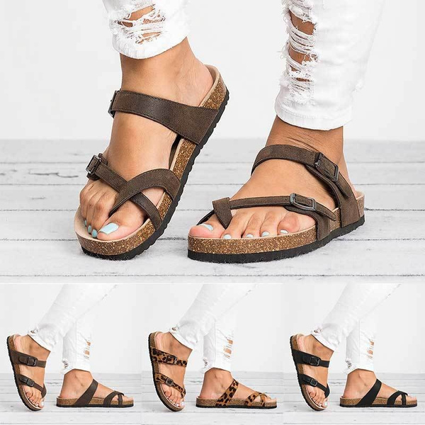 Women Summer Casual Gladiator Leather Flat with Buckle Flip Flops ...