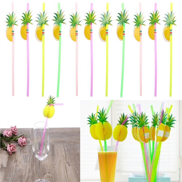 LUOEM Honeycomb Pineapple Party Straw Hawaii Holiday Party Decoration pajitas de beber Party Suppliers 30pcs 