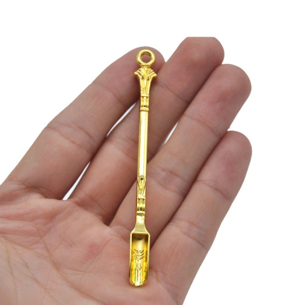 Golden Metal Spoon Use For Sniffer Snorter Snuff Powder Spoon Pendants 85MM