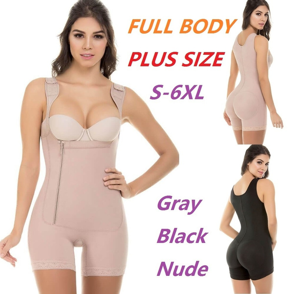 Full Body Shaper Plus Size S-6XL Black Nude Gray Hot Fajas Colombianas  Women's Seamless Thigh Slimmer Open Bust Shapewear Firm Tummy Control  Bodysuit