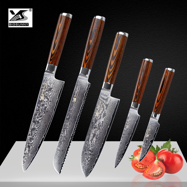 BIGSUNNY Knife Set, Kitchen Knife Set with Pakkawood Handle, Sharp