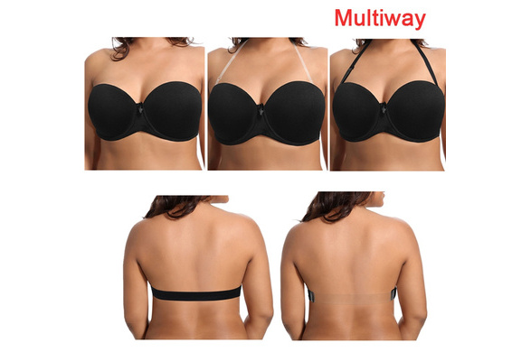Push Up Padded Bra Strapless Multiway Transparent Clear Back Straps Br