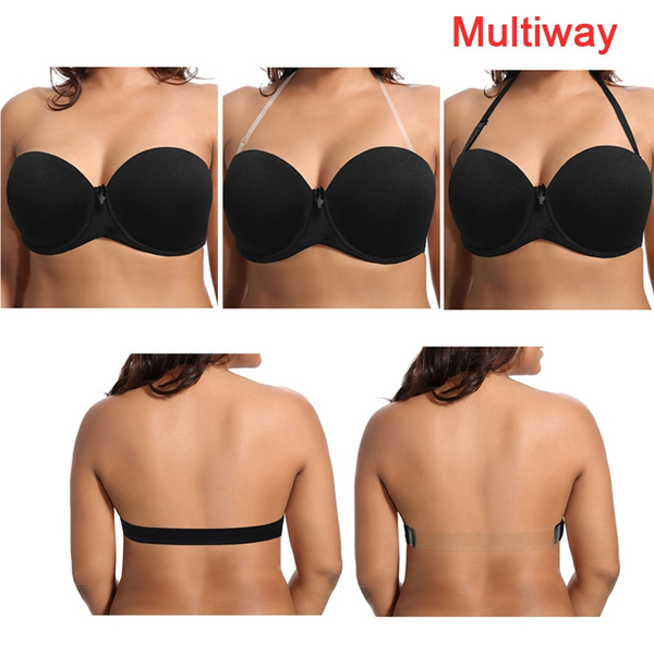 Push Up Padded Bra Strapless Multiway Transparent Clear Back