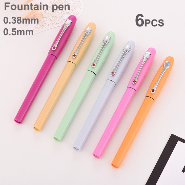 Bao Yu Shi plastic fountain pen, 0.38mm and 0.5mm tip, 6 color 6 ink ...