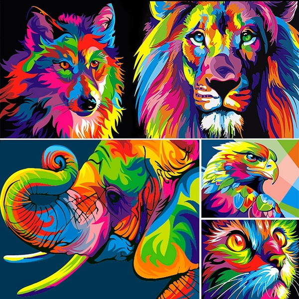 17 Pattern Colorful Animals Wolf Elephant Lion Eagle Abstract Diamond Diy Painting Embroidery Home Decor Craft Animal Painting Diamond Malning Wish