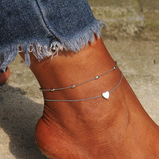 1Set Women Gold Silver Plated Heart Bib Statement Simplicity  Anklet Bracelet Chain Jewelry 