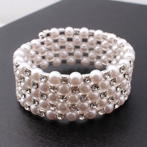 Exquisite fashion full of elastic bracelet multi-layer pearl winding ...