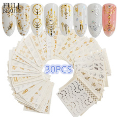 30PCS Different Pattern Nail Stickers Gold and Silver Stamping Water Natural Pattern Printing Nail Mold