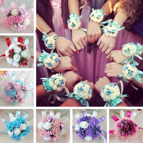 Bridesmaid Wrist Flower Corsage Bracelet Sister Hand Wedding Party Bouquet Decor 