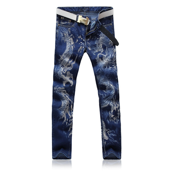 High Quality Dragon Print Men's Jeans Men's Vintage Chinese Dragon ...