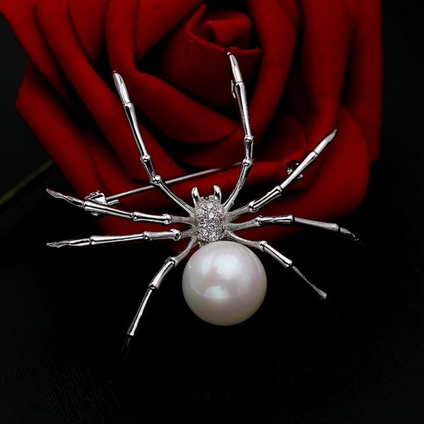 Vintage Insect Spider Pearl Coat Dress Scarf Brooch Pin for Mens Wedding Jewelry 