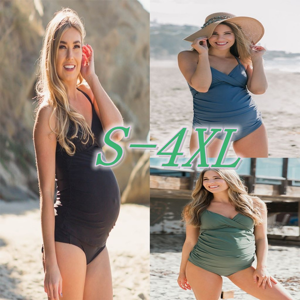 S-4XL Large Size Maternity Swimwear Pregnant Women Swimsuit One Piece Plus  Size Pure Color Pregnancy Beach Wear Tankinis Clothes