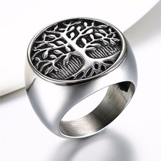Men Punk Style Texture Silver/Gold Tree Of Life Ring Plated Stainless Steel Life Tree Rings Fashion Accessories