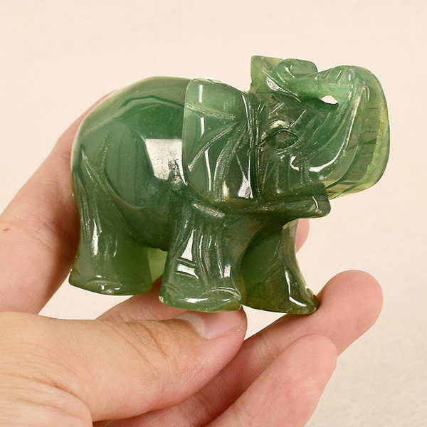 Hand Carved Natural Green Aventurine Jade Stone Craving Elephant Statue ...