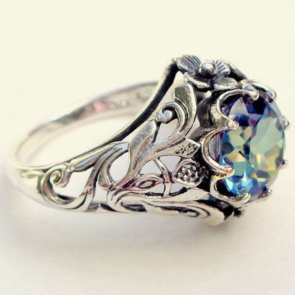 Ontbering kiezen Opmerkelijk Vintage Damenschmuck Ringe Mystic Rainbow Topas Diamond Antik Edelstein Ring  Ehering | Wish