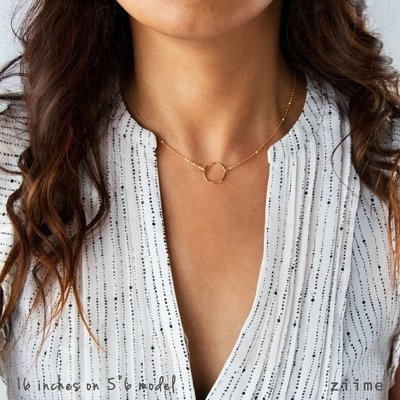 Circle Necklace, Dainty Gold circle 