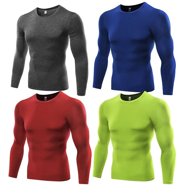 Men's Compression Base Layer Armour Top Long Sleeve Skins Tight Body Fit Shirt 