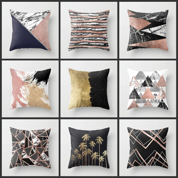 18 Inches Art Deco Elegant Black White Rose Gold Marble Pillows