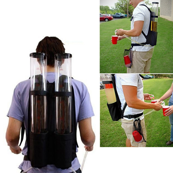 Dual Tank Drink Beverage Dispenser Backpack Beer Liquid Shot Pump Gun Pub  3+3 L